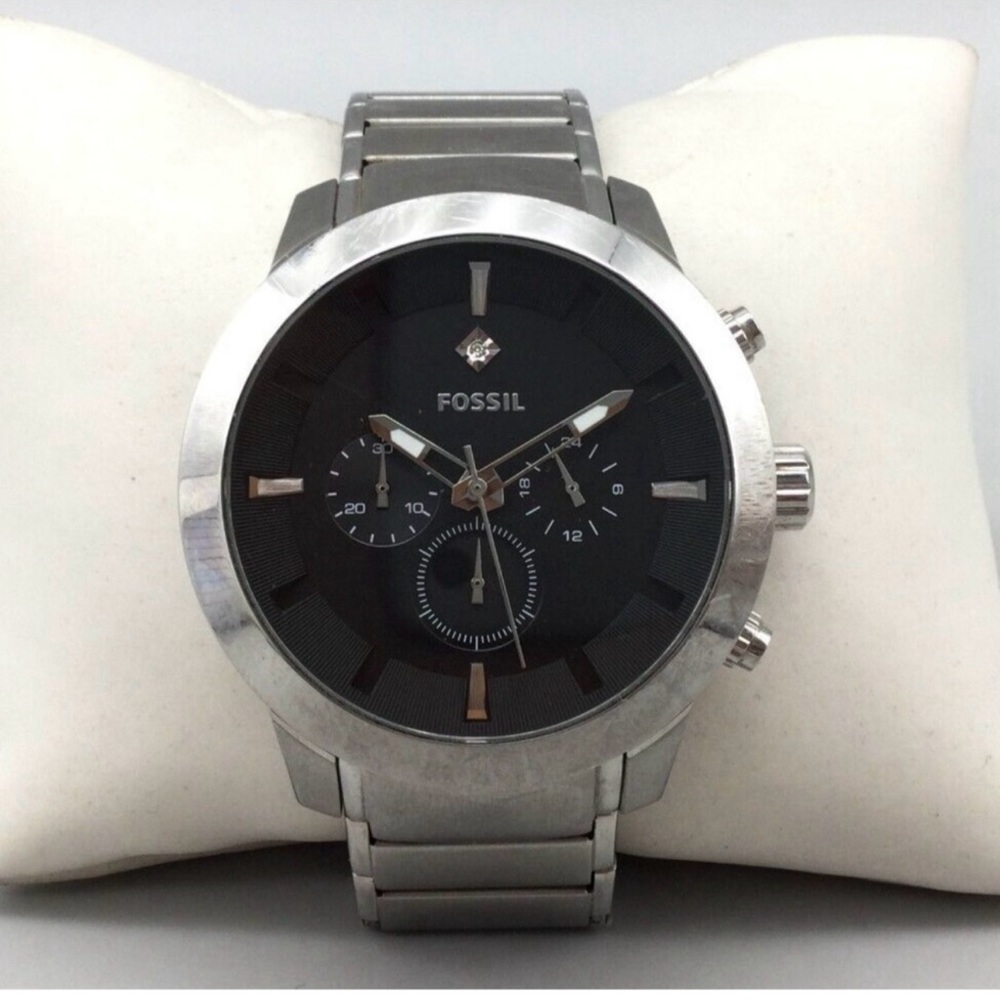 FOSSIL stainless steel chronograph black dial watch